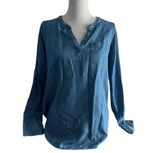 LOFT Outlet Lounge Blue Chambray Popover Top Size XS